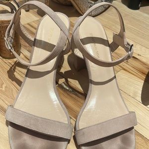 Pink suede Stuart Weitzman block heels